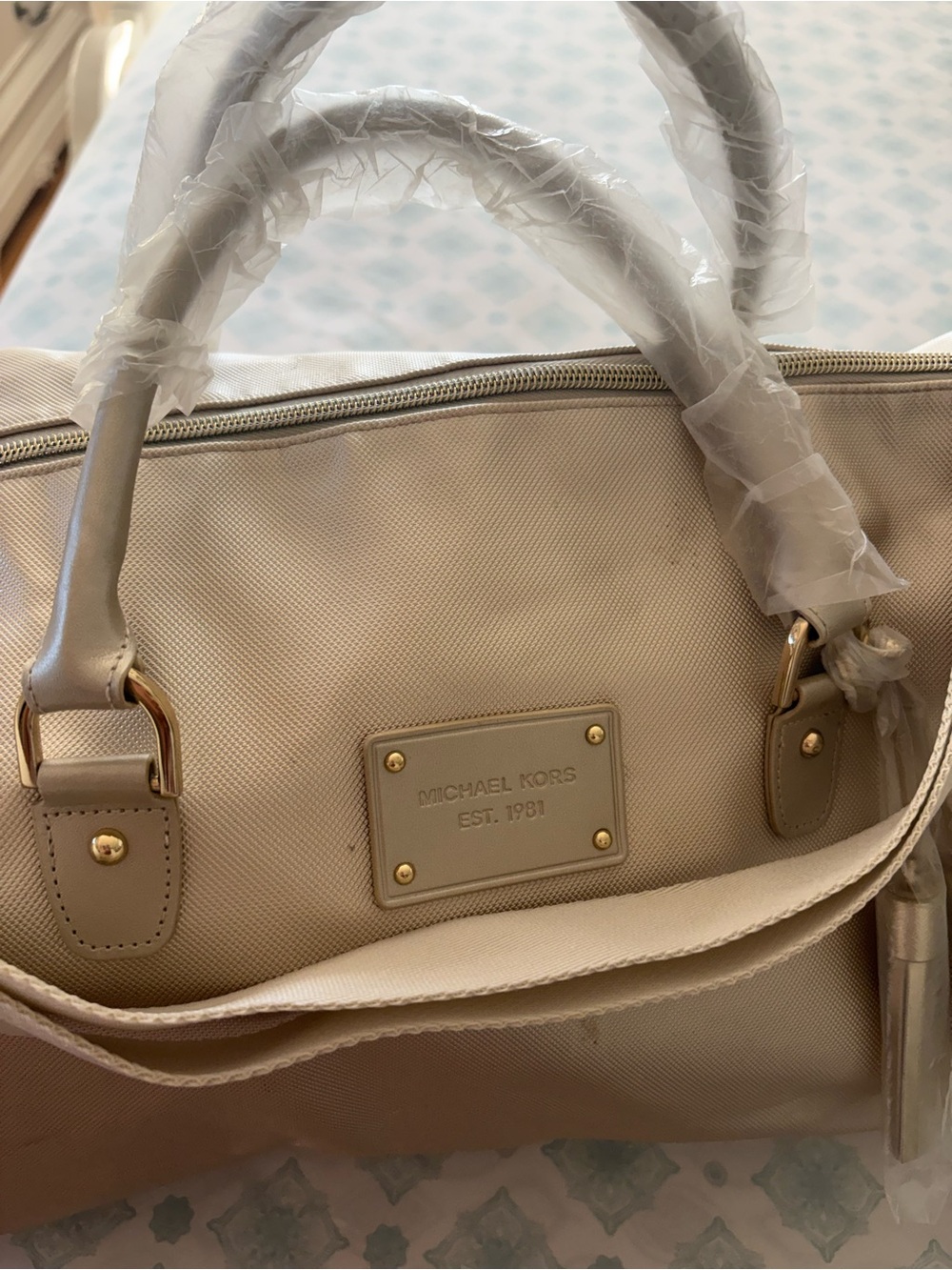 Michael Kors Cream Satchel with Gold Hardware